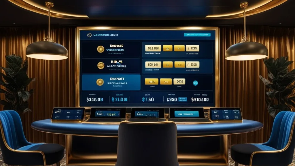 Overzicht van bonusvoorwaarden op een scherm in een donkere casinoruimte