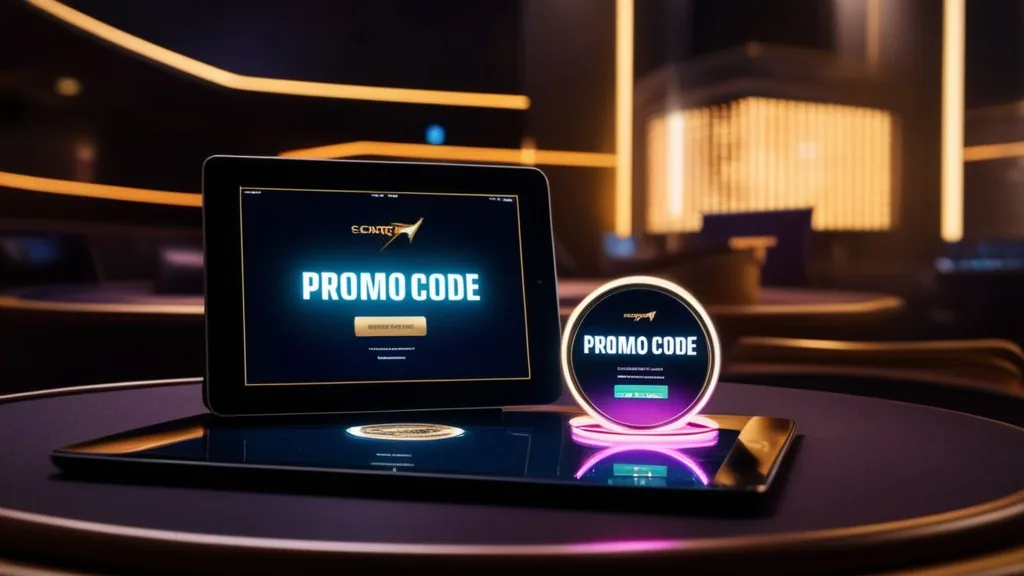 Digitale promo code naast speeltegoed in een sfeervolle casinoomgeving