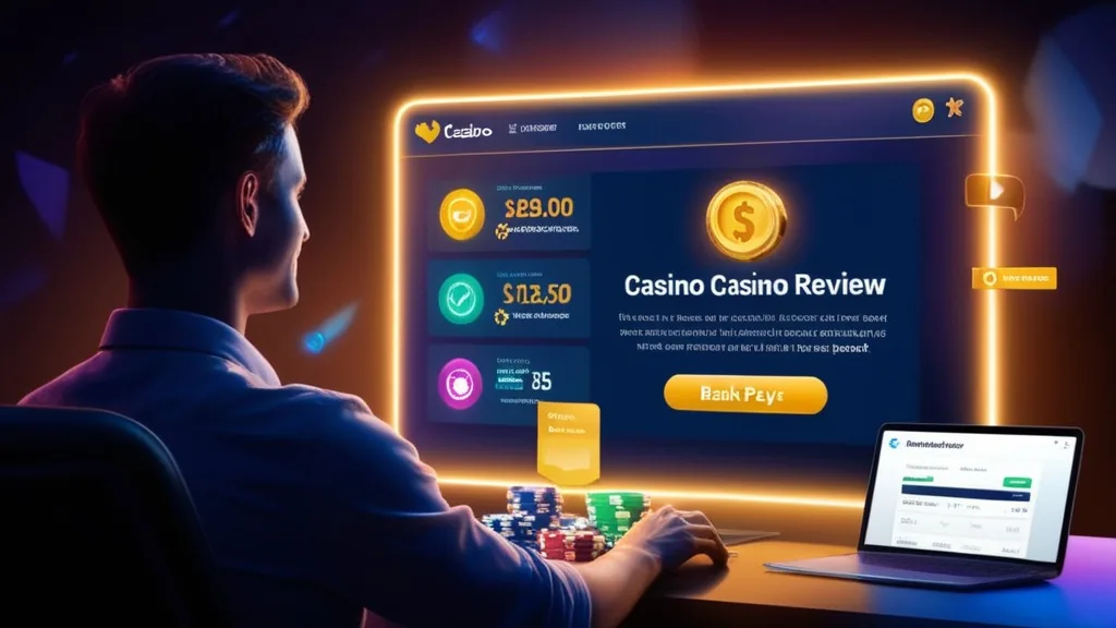 Speler leest review over uitbetaling op een donkere casino-interface
